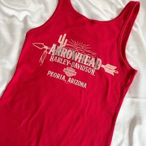 Arizona Jeweled Harley Davidson Red Tank Top